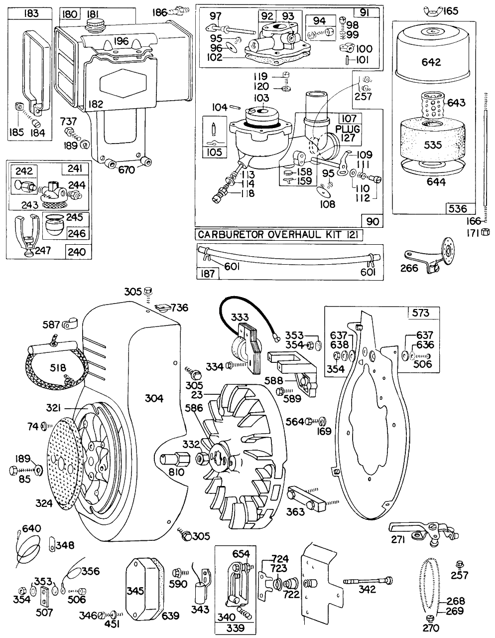 Carb,fueltank,a/C,blowerhsg Diagram and Parts List for 300421-0120-XX  Briggs and Stratton Engine